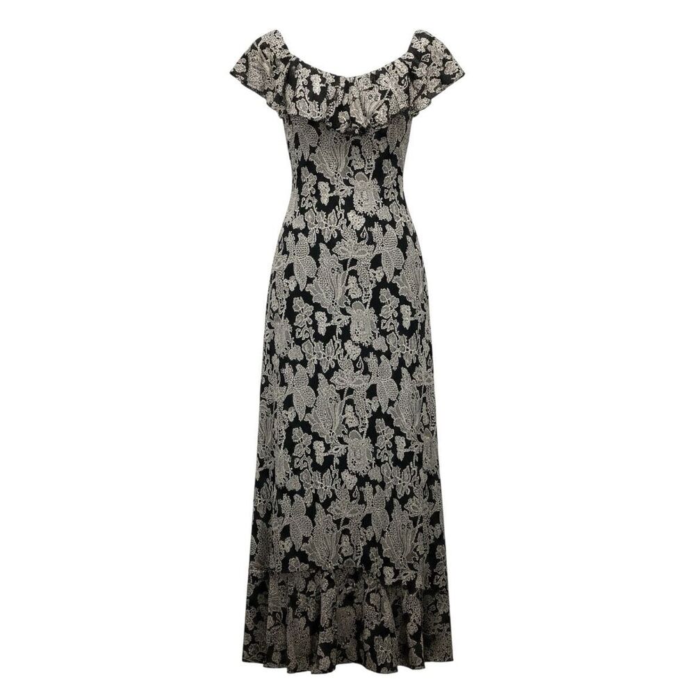 Jessica Howard Vintage Lace Print Cowl Neck High Low Maxi Dress 12